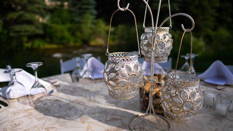 candle holder on table outdoors
