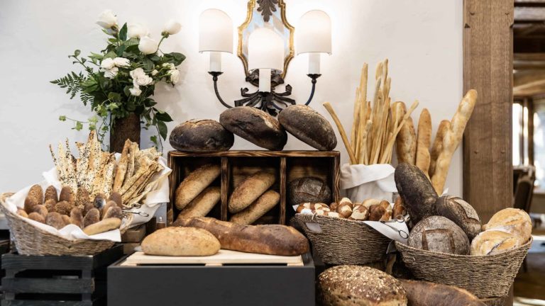 Assortment of European breads on table