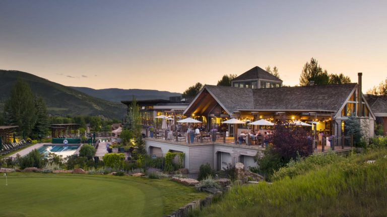 Harvest Club terrace at dusk