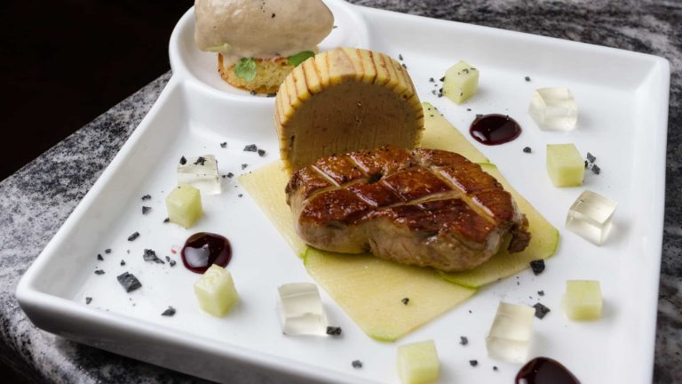 Plate with trio of foie gras