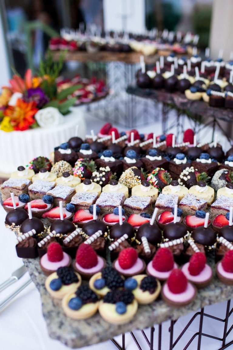 Closeup of trays with small desserts