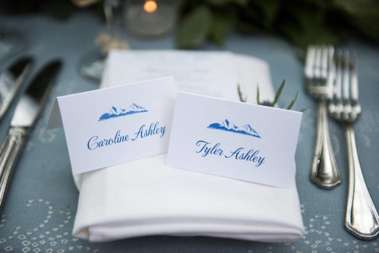 Closeup of placesetting with name cards