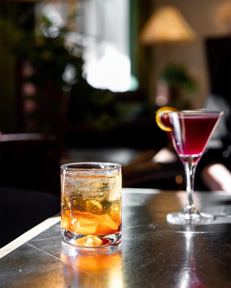 Closeup of cocktails on table